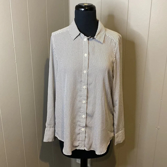 Popsugar Small Long Sleeve White With Black Polka Dot Blouse/Top Button Down - Picture 1 of 6